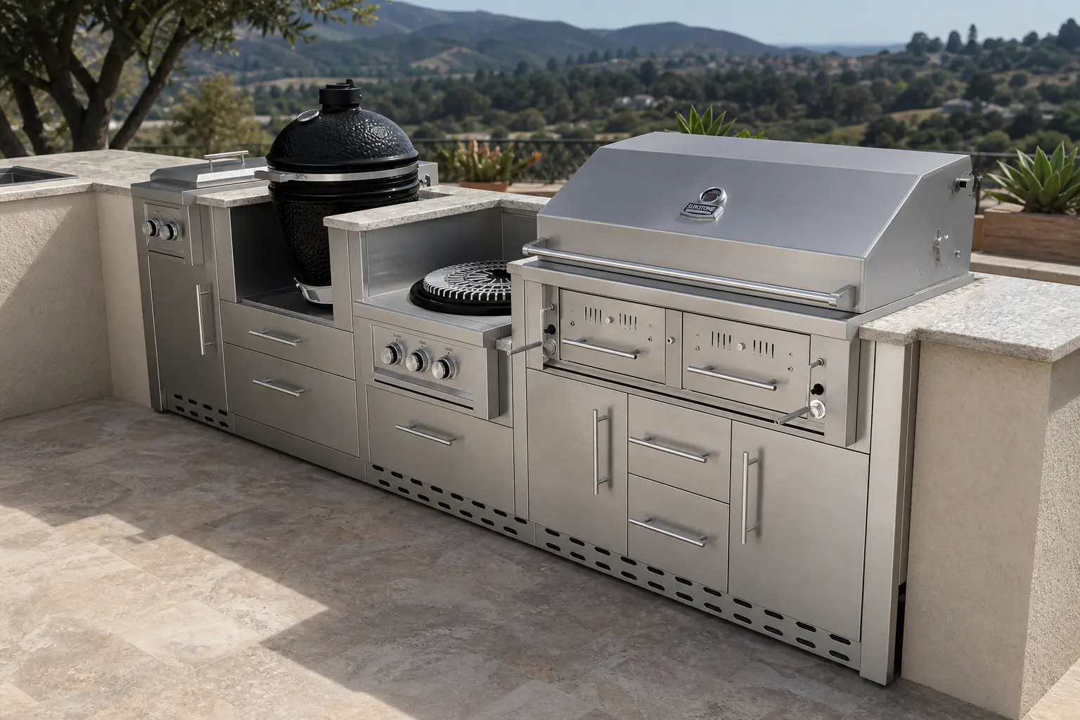 Stainless cabinet island in daylight